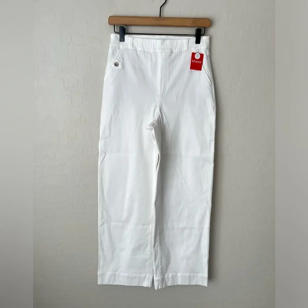 Spanx stretch twill wide leg pants white large  tall NEW - Picture 7 of 12